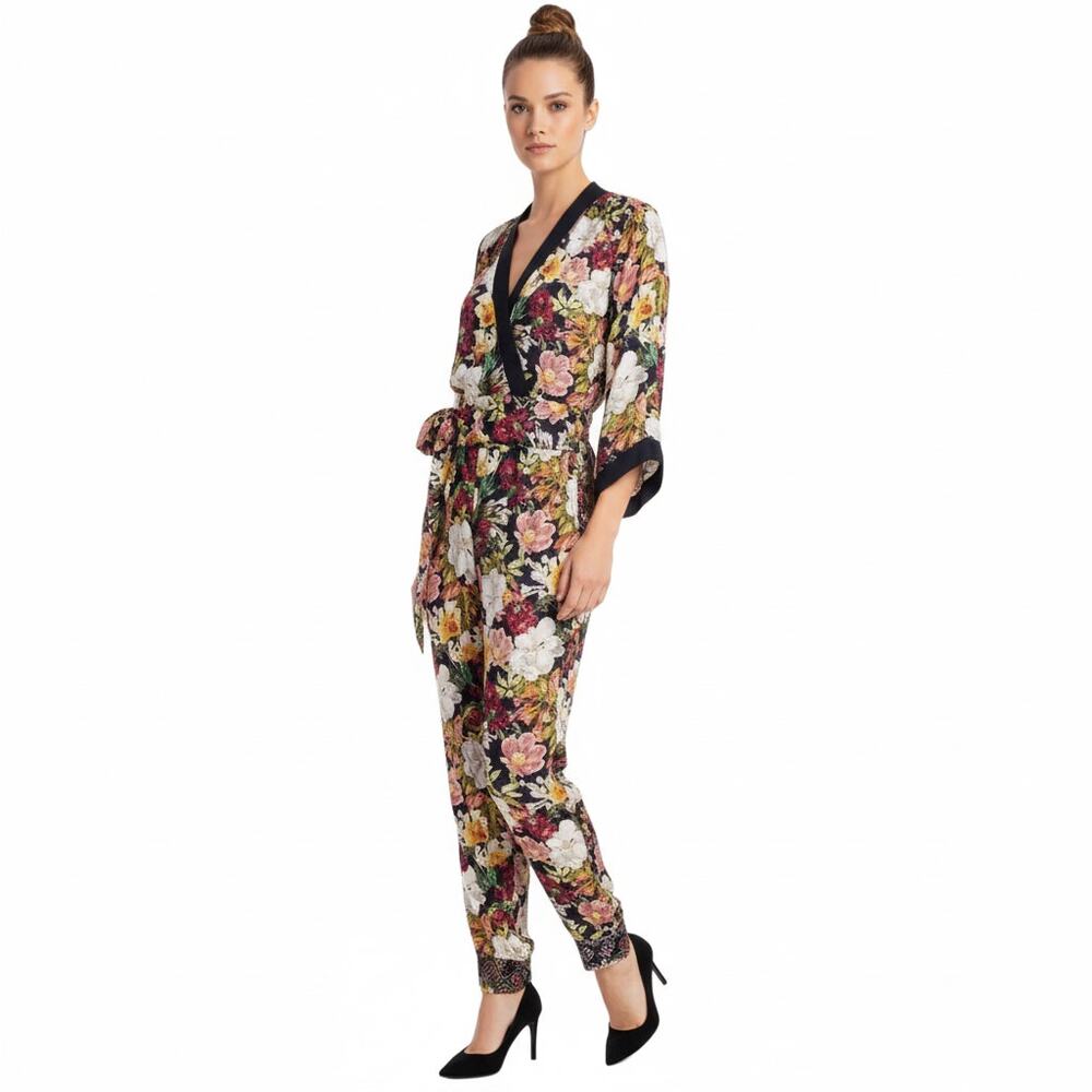 Alice + Olivia Satin Jumpsuit Floral US 0 Elegant Style